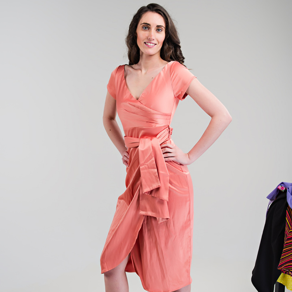 Ava Dress - Peach Faux Wrap Dress